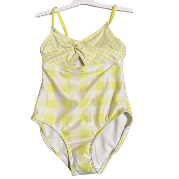 NWT Yellow Gingham One Piece Swimsuit Girl Toddler Size Small 6/7 Kid Cat & Jack - Picture 1 of 7